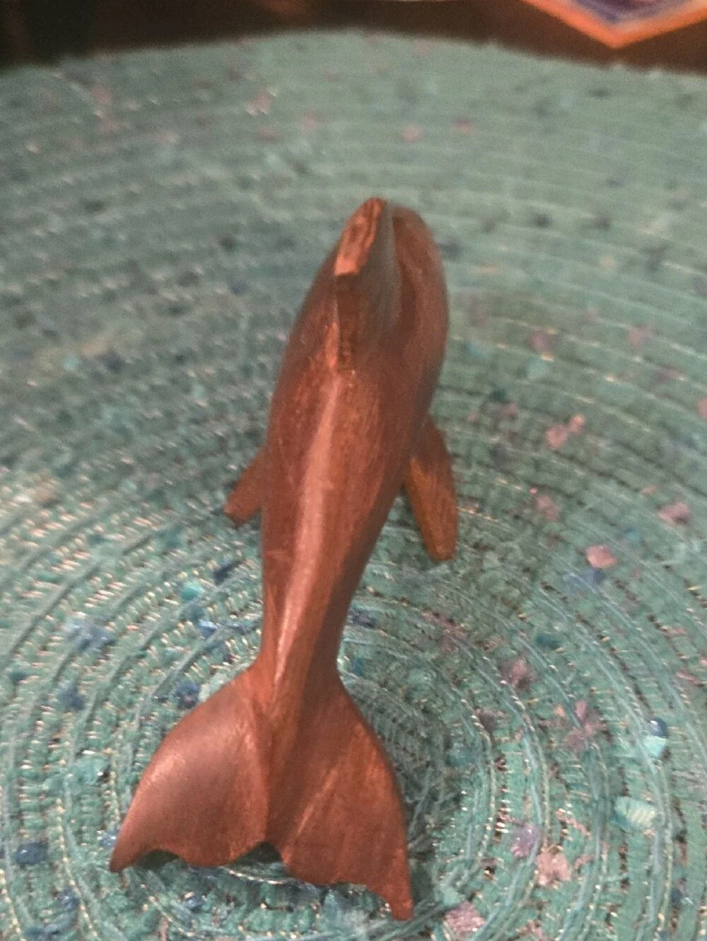 Hand-Carved Wooden Dolphin Figurine - Brown